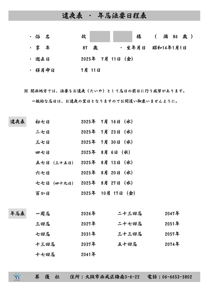 49日・逮夜表・中陰表のご紹介